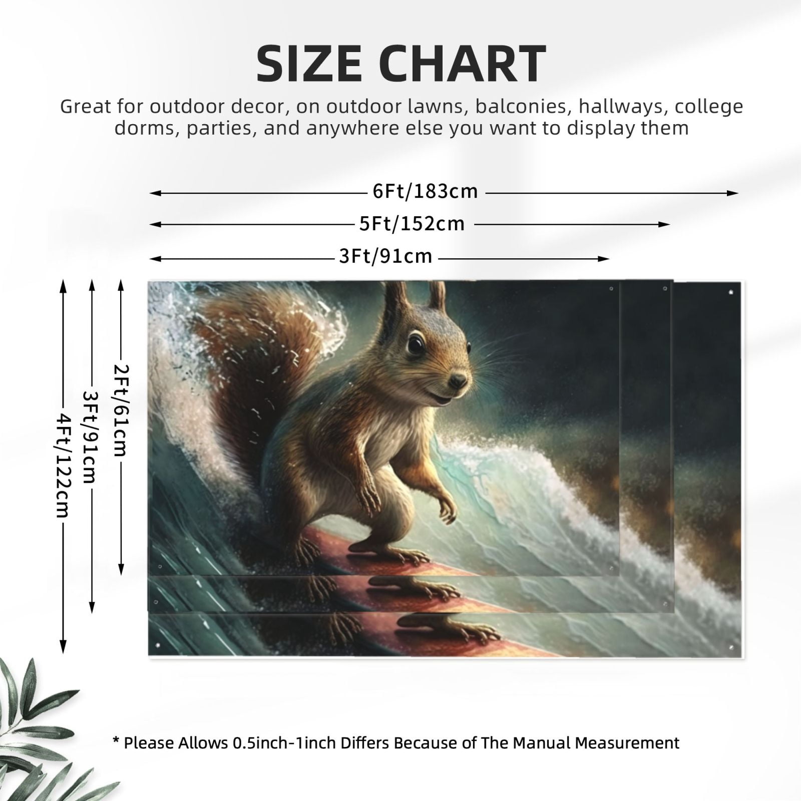 Squirrel Surf Funny Four Hole Decorated Banner Flag for Garden Yard Home Decoration Indoor Outdoor 4x6 Ft