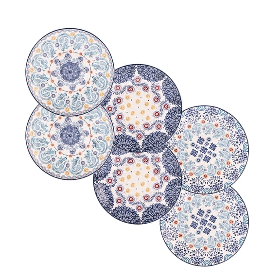 Bico Blue Talavera 6 inch Ceramic Appetizer Plate, Set of 6, for Salad, Appetizer, Snacks, Microwave & Dishwasher Safe