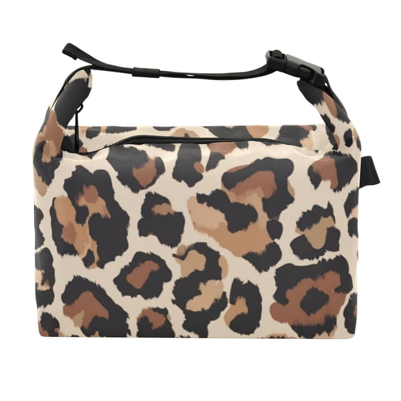 Buckle Handle Insulated Picnic Lunch Bag With Adjustable Strap 7L Capacity Leopard Print