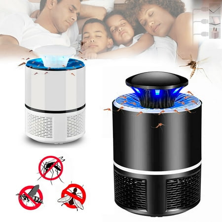 Electronic Insect Bug Zapper with Lamp, USB Powered Indoor Insect Chemical-Free Mosquito Killer with UV Plug-in Nontoxic, Odorless & Noiseless Powerful & Efficient Light for Indoor Use, Black/White