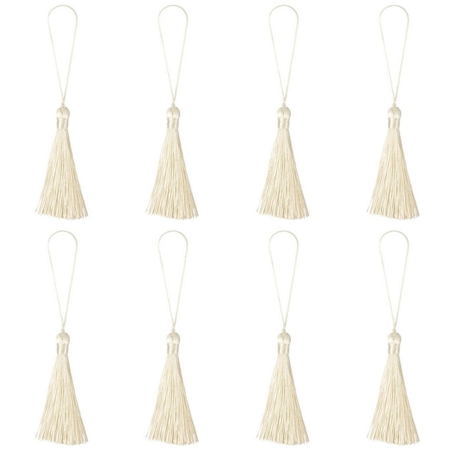 Unique Bargains 6.5' Silky Bookmark Tassels with Loop for DIY Craft Accessory, 8Pack Beige
