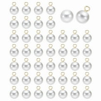 50pcs Round Faux Pearl Buttons 10mm 3/8" Gold Metal Shank Sewing Buttons Replacement DIY Small Button for Sewing Clothing Bridal Wedding Dress DIY Crafts, Bright White Gold