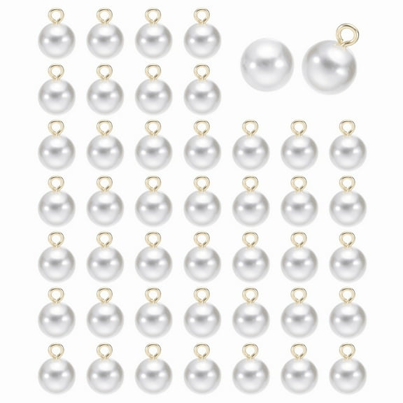 50pcs Round Faux Pearl Buttons 10mm 3/8" Gold Metal Shank Sewing Buttons Replacement DIY Small Button for Sewing Clothing Bridal Wedding Dress DIY Crafts, Bright White Gold