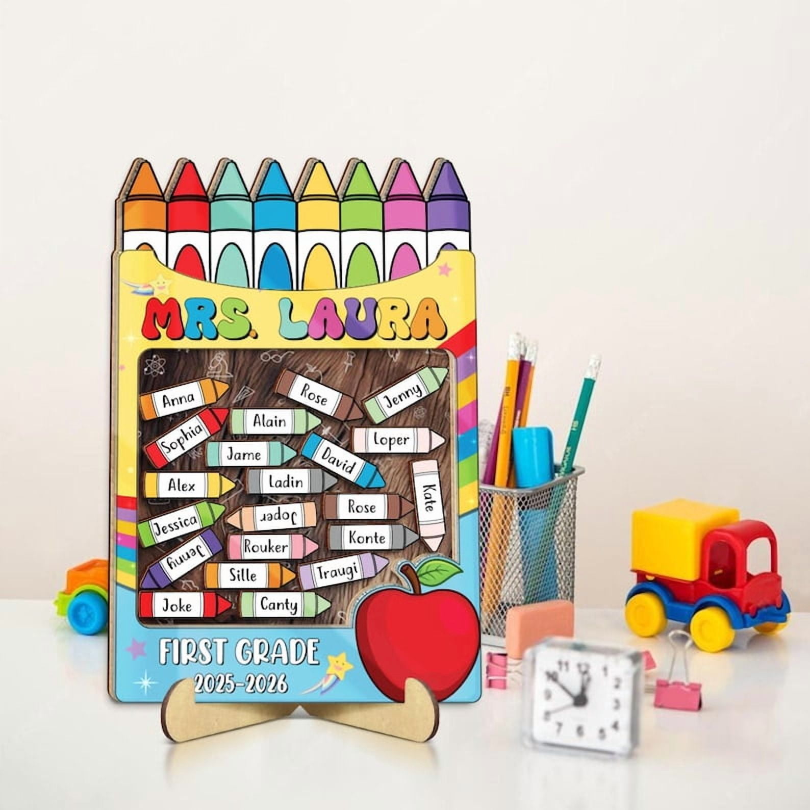Personalized Teacher Magnet – End of Year Teacher Gift, Teacher Appreciation Crayon Shaker Magnet with Kids' Names, Classroom Decor