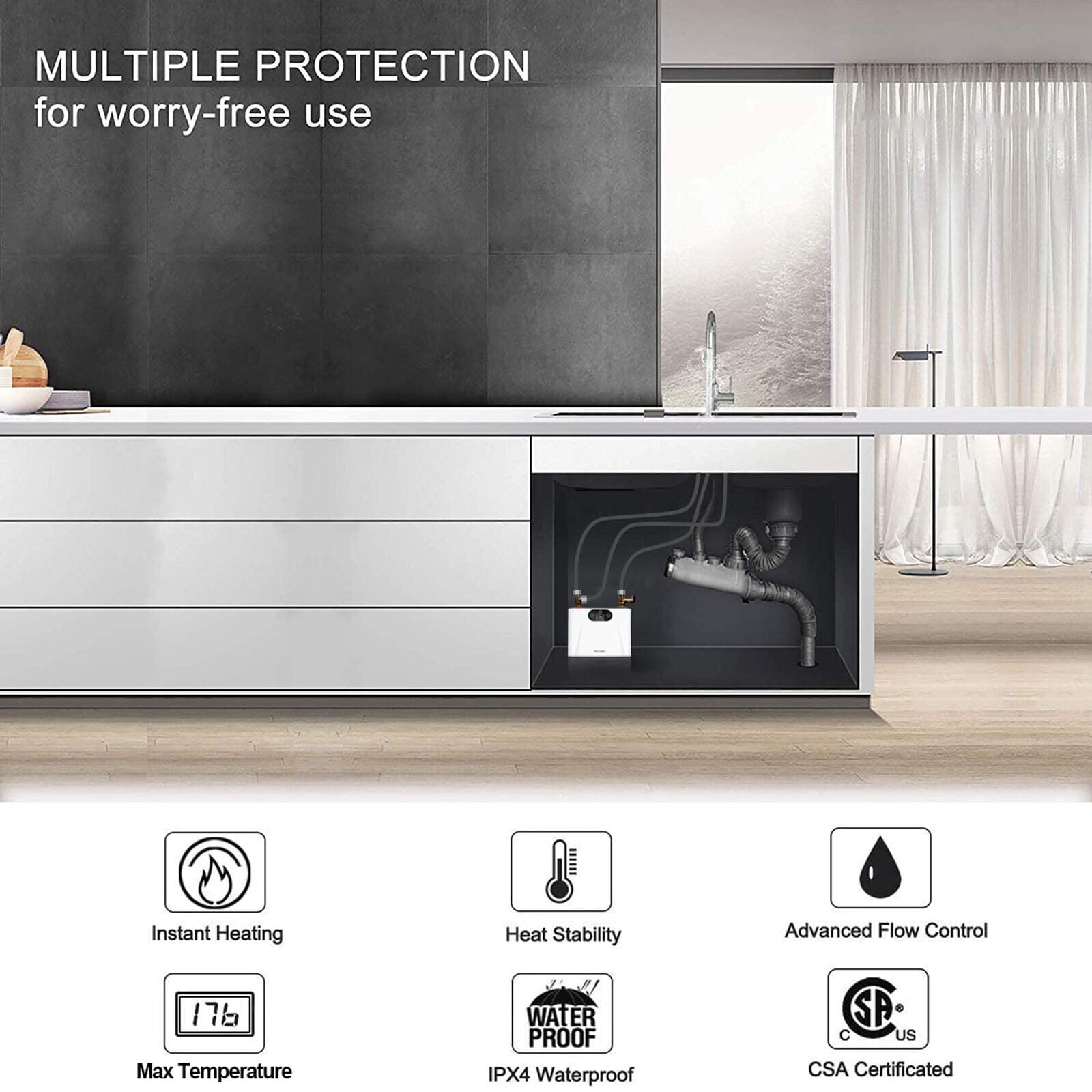 DENEST Electric Hot Water Heater Under Sink Tankless Quick Instant Hot Water Heater  220V