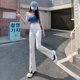 thumbnail image 3 of Pantalones vaqueros negros divididos para mujer primavera 2022 nuevos pantalones microacampanados ajustados y finos de cintura alta para fregar, 3 of 5