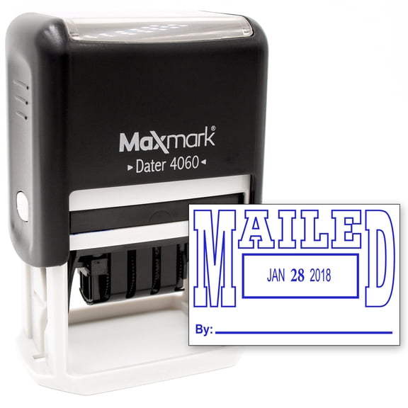 MaxMark Large Date Stamp with MAILED Self Inking Date Stamp, Large Size - BLUE ink