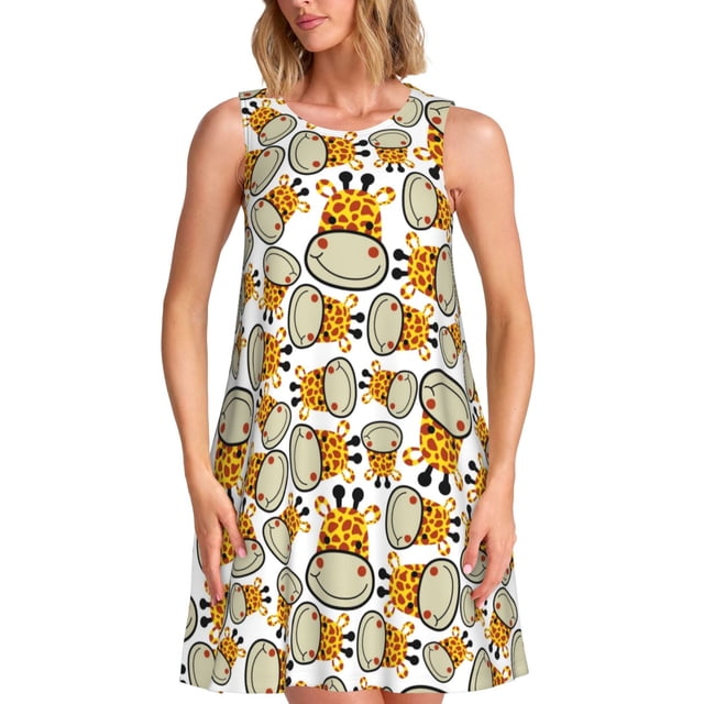 Balery Giraffes Head Vestidos de verano para mujer con estampado: vestido holgado sin mangas, vestido playero informal y cómodo para días calurosos.