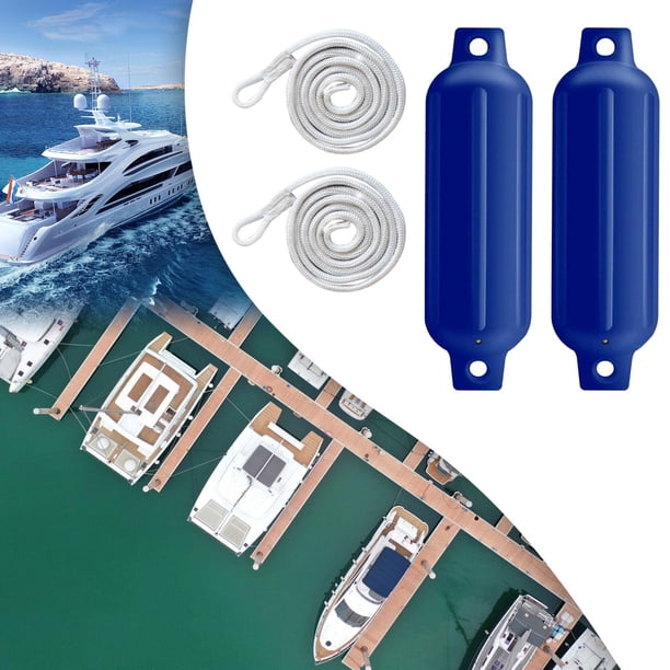 Guardabarros para barcos, parachoques para barcos, cuerdas de 6mm x 1,5 M, fáciles de instalar, guardabarros inflables anticolisión para lanchas Cuerda Azul G0 Blanca