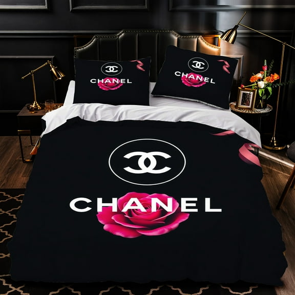 Elegant 3-Piece Duvet Cover Set with Black Bedding and Large Design - Stylish Modern Bedroom Decor