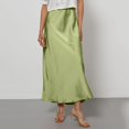 thumbnail image 2 of KDDYLITQ Womens Satin Maxi Skirt Flared Elastic Waistband Skirts Silk Fishtail Elegant Long Skirts Work Dressy Skirt Light Green L, 2 of 4