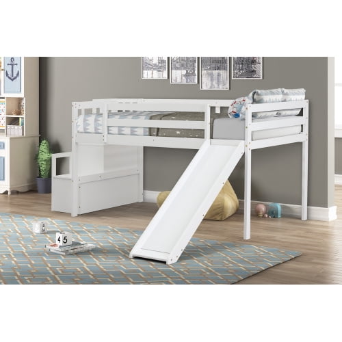 Astarth Twin Low Loft Bed For Kids With, Twin Size Low Loft Bed With Staircase