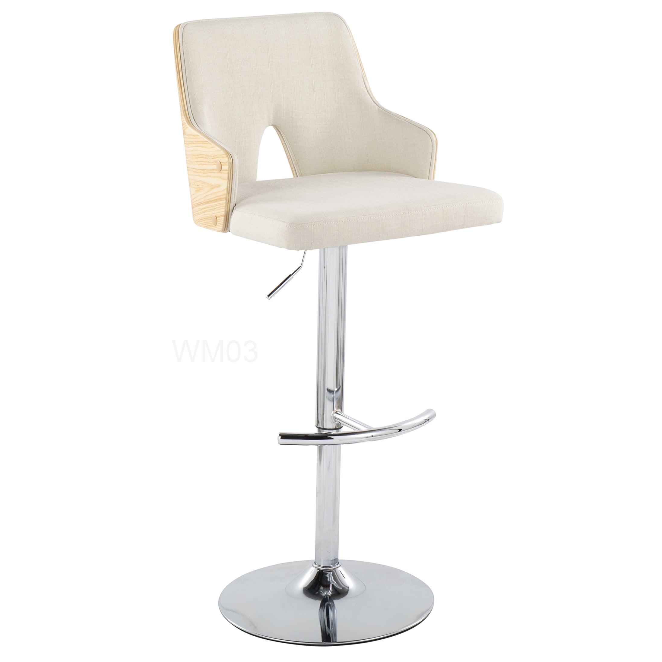 Modern Adjustable Swivel Bar Stools Set of 2 with Fabric Seat & Wood Back