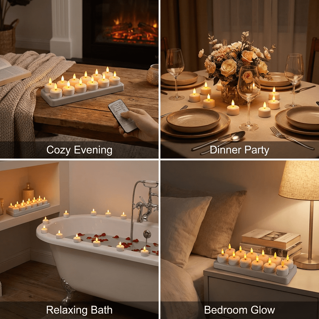 Modern Madame 12-Pack Rechargeable LED Tea Lights, Flameless Candles with Remote & Base for Mother's Day, Birthday, Wedding Decor