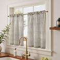 thumbnail image 2 of Striped Linen Kitchen Curtains 36 Inches Length Tier Curtains Farmhouse Modern Cafe Small Window Treatments Airy Light Filtering Rod Pocket for Living Room Bathroom 2 Panels Jet Black, 2 of 8