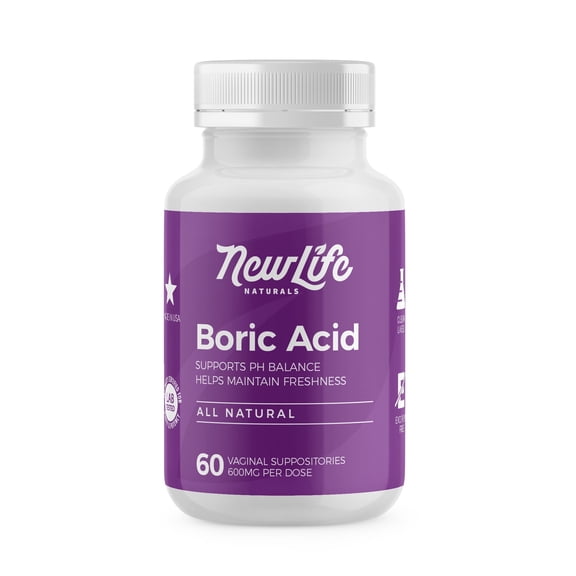 NewLife Naturals Boric Acid Vaginal Suppositories for Women's Health, 600 mg, 60 Count