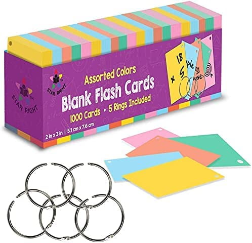 Pack of 1000 Pacon Blank Flash Cards Assorted Colors 2 x 3 Inches 