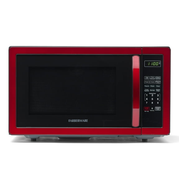 Farberware Stainless Steel Countertop Microwave Oven with Child Lock, 1.1 Cu Ft Red