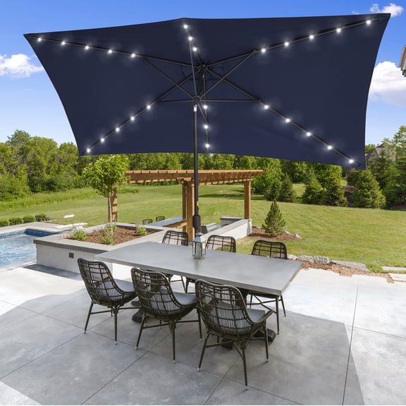 ACEGOSES 10 x 6.5ft LED Solar Outdoor Patio Rectangle Table Umbrellas with Non-Fading Canopy for Garden and Yard,Navy Blue