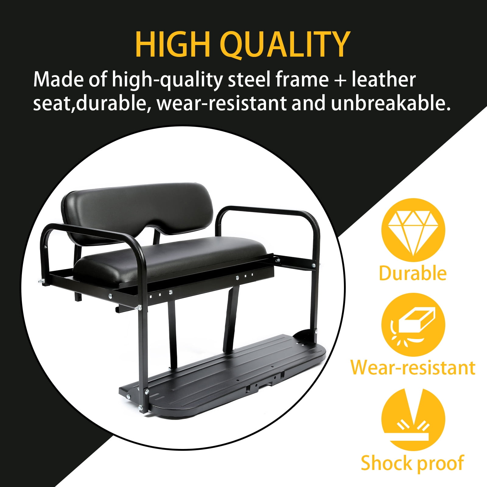 Kojem Rear Seat for Pre-1994 EZGO Marathon Golf Cart Flip Folding Rear Seat Back Kit Black