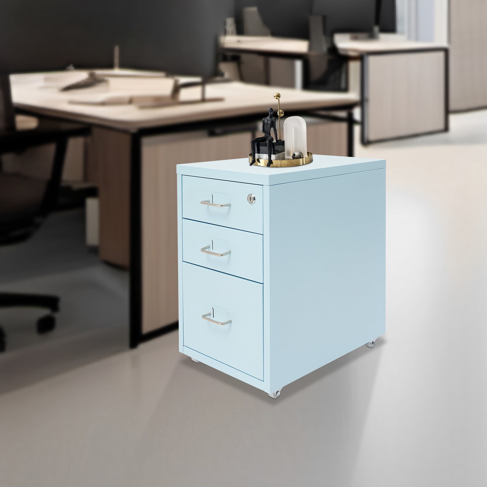 3-Drawer Rolling File Cabinet Lockable Cold-Rolled Steel 11×16×19 in Mobile Cart