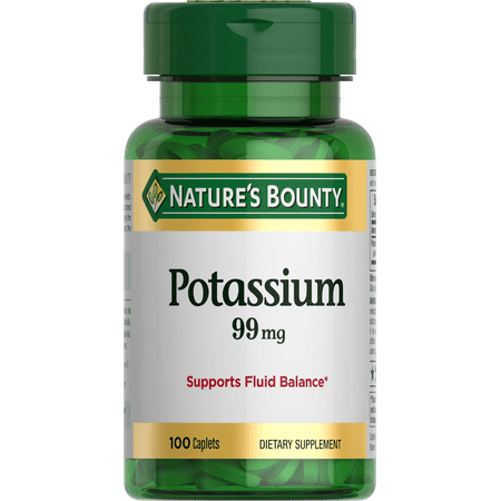 Nature's Bounty Potassium Gluconate 99 mg Caplets for Fluid Balance Support, 100 Ct
