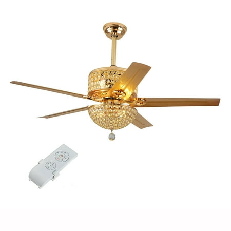 

TFCFL Ceiling Fan with Light with Remote Control and Metal Wood Blades Fan Chandelier Indoor Crystal Fan LED Light (52 )