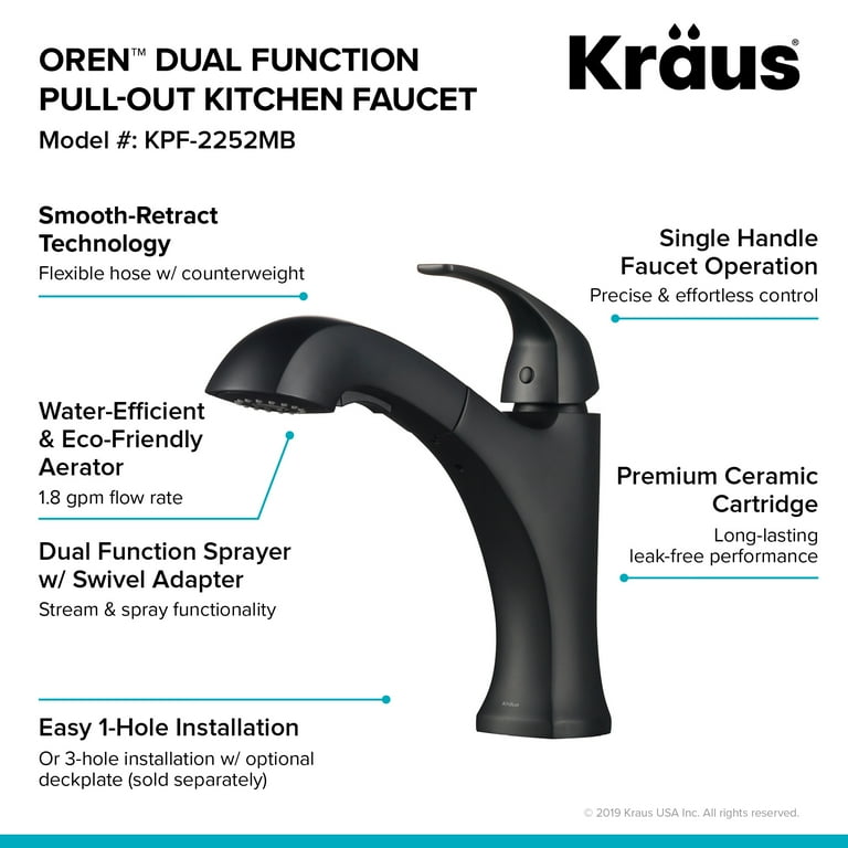 Kraus Oren Matte Black 1-Handle Deck-Mount Pull-Out Handle Kitchen Faucet Kraus Oren Matte Black 1-Handle Deck-Mount Pull-Out Handle Kitchen Faucet