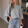 thumbnail image 2 of Yigetop Womens Oversized T Shirt Casual 3/4 Sleeve Summer Boxy Tops Loose Fit Lightweight Breathable Comfy Basic Solid Color Daily Wear Fashion Shirts Grey M, 2 of 2