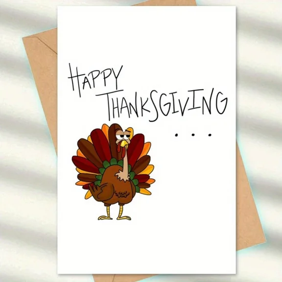 Funny Thanksgiving Card – Cartoon Turkey Design with 'Happy Thanksgiving' Message – Blank Inside, Envelope Included – Perfect Greeting Card for Friends and Family