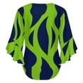 thumbnail image 6 of Abstract Green Navy Leaf Pattern Women's V-Neck Blouse With 3/4 Ruffled Bell Sleeves Casual Top Ladies Blouses, 6 of 7