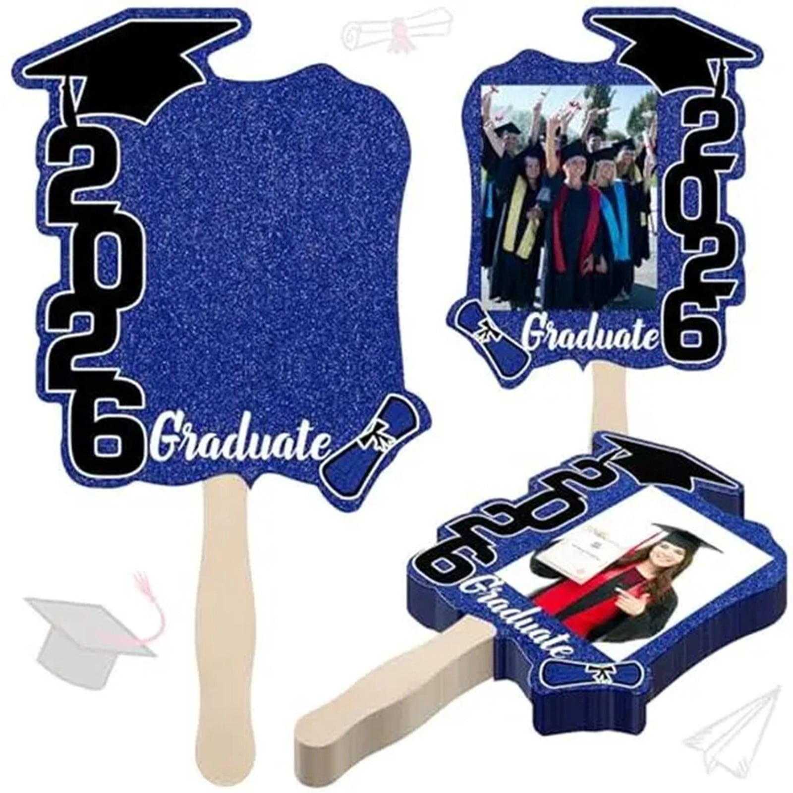24 Pack Class Of 2026 Graduation Fans With Handle Double Sided Grad Photo Props 2026 Graduation Handheld Fans Bulk Graduation Graduation Party Keepsake High School College Senior Graduation Supplies