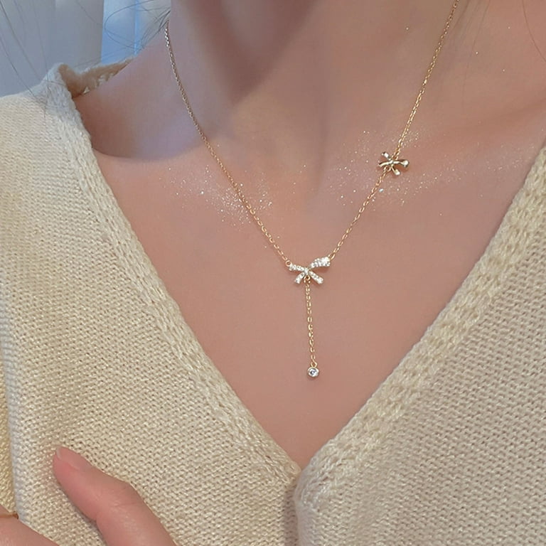 Gold & Diamond Bow Necklace