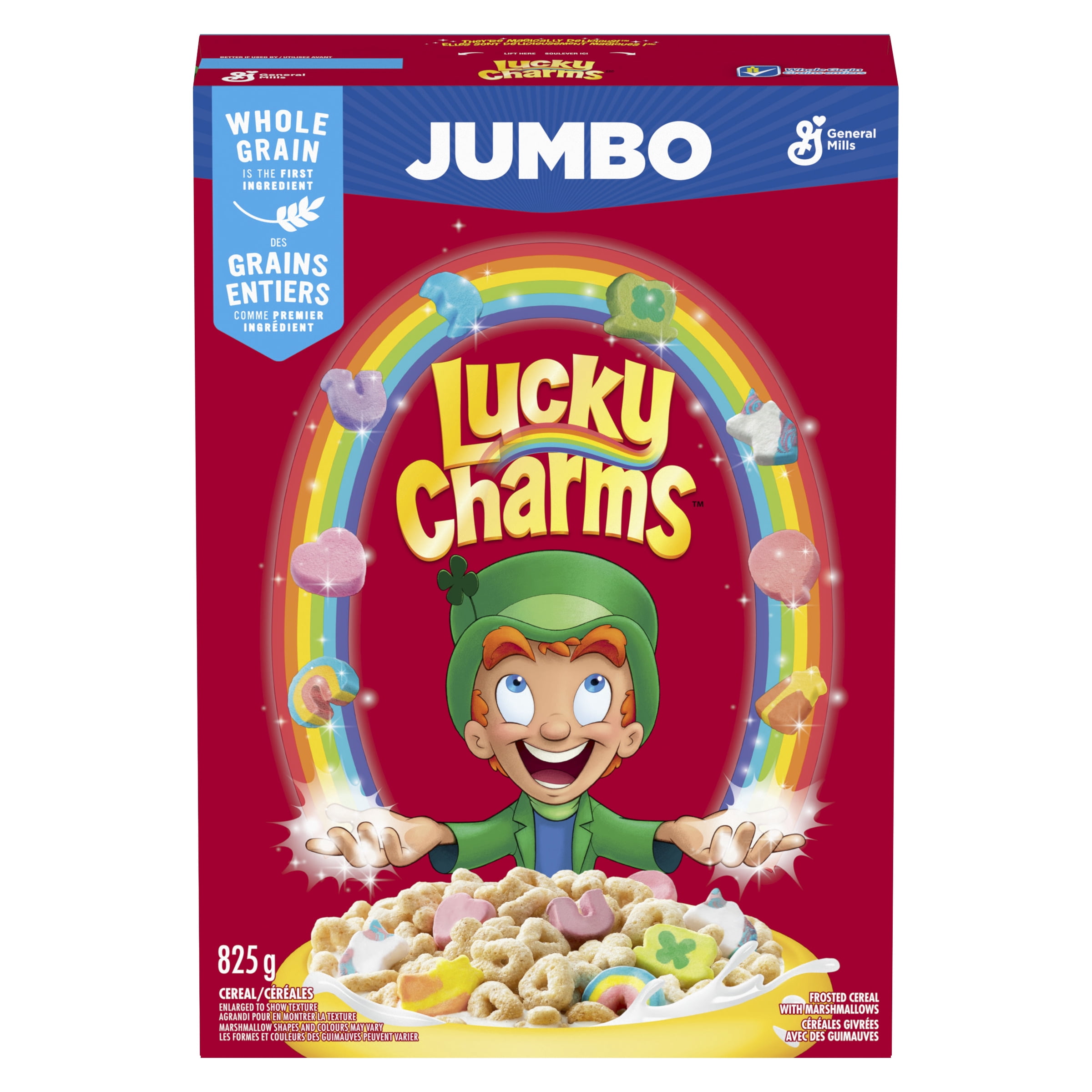 Lucky Charms Breakfast Cereal with Marshmallows, Jumbo Size, Whole Grains, 825 g, 825 g