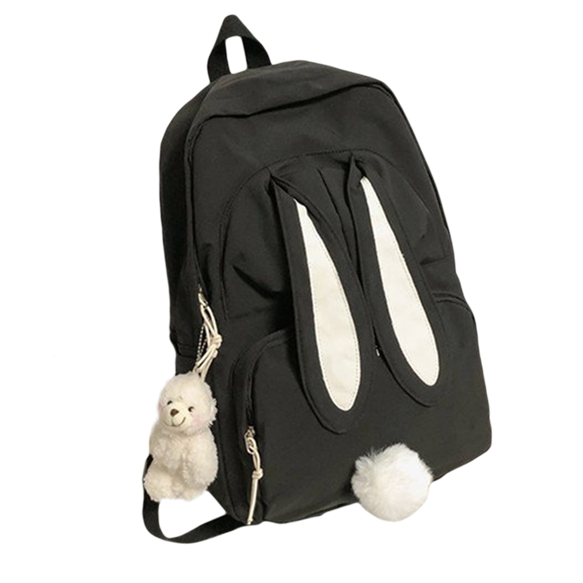 Cute Bunny Backpack for Teen Girls, 16 Inch Large Capacity Bunny Ear School  Bag with Plush Bear Pendant, Students Backpack