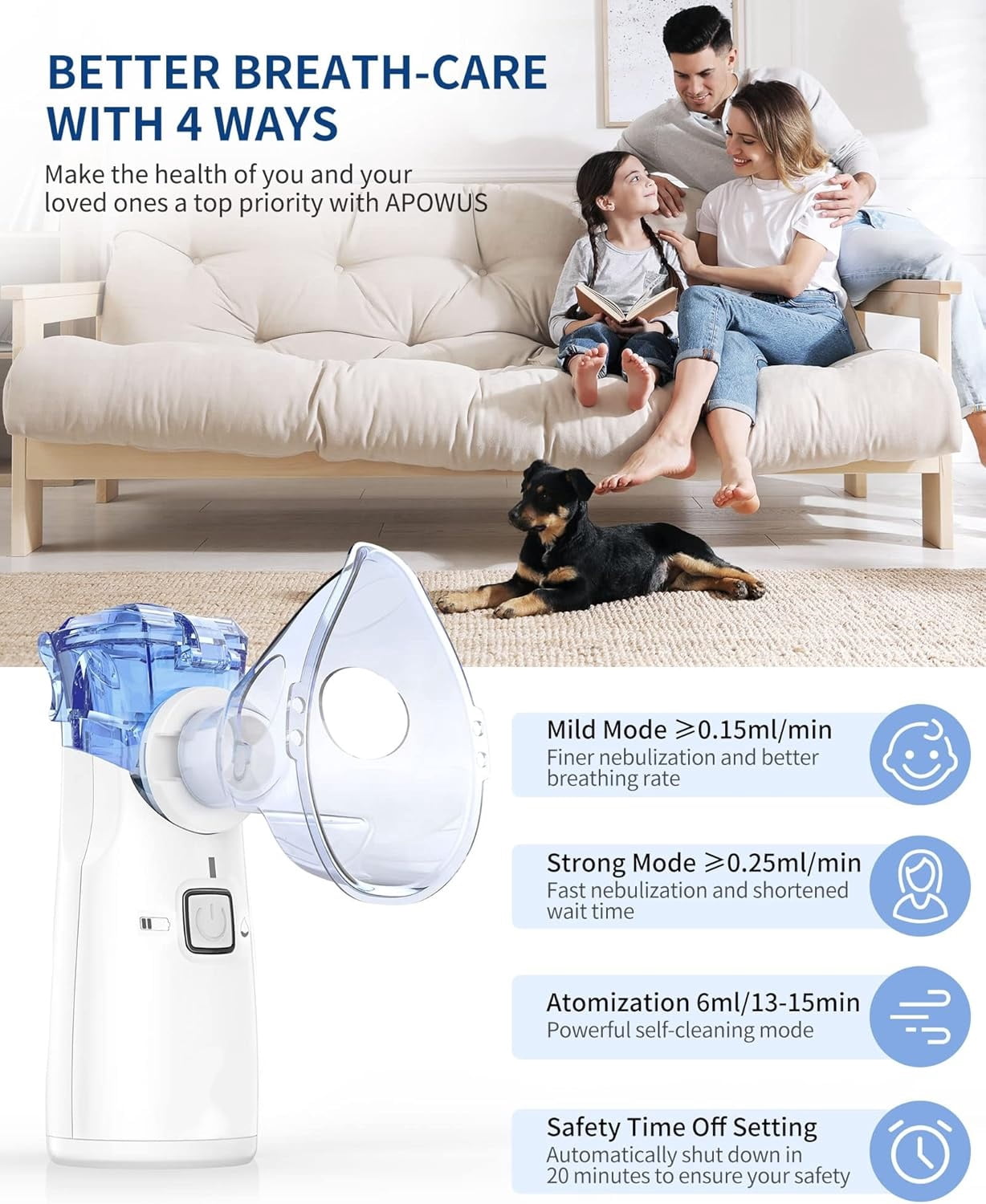 Portable Cool Mist Humidifier - 5 Micron Ultrasonic, USB/Battery Powered for Bedroom, Car, Office & Travel, Compact Personal Air Moisturizer (Blue)