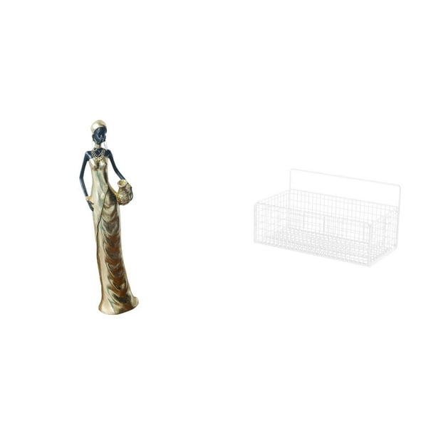 Figura africana de escritorio, estatua de mujer tribal, cesta de almacenamiento, adorno de resina, organizador de alambre colgante, ideal para regalar