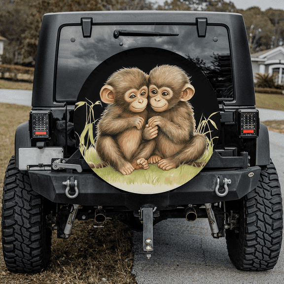 Lotusprinthandmade Cute Monkey Couple For Lovers Spare Tire Cover Without Backup Camera Hole 6 Sizes (27 in.)