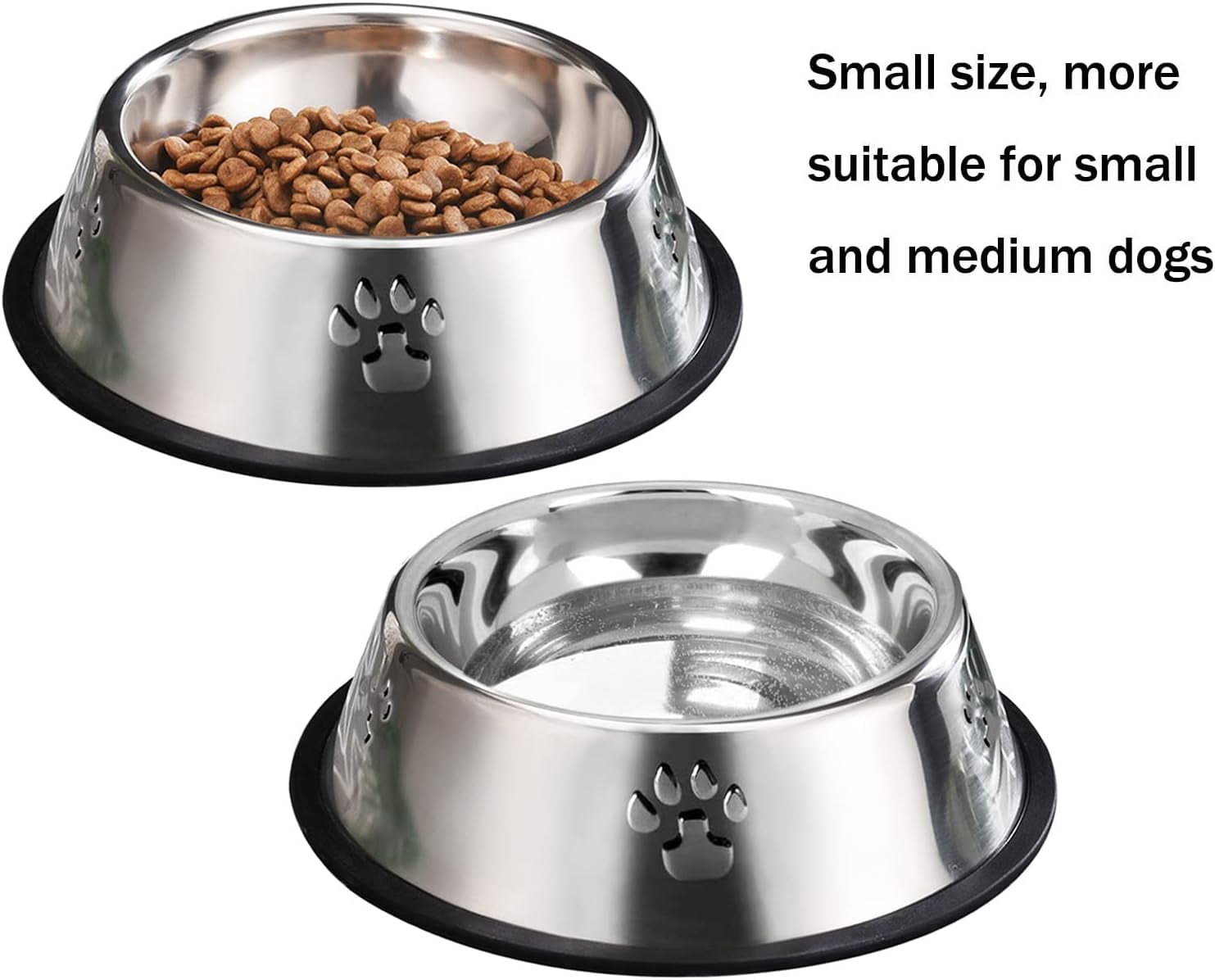 Kiibsot 2 Pack Stainless Steel Dog Bowls, Dog Feeding Dishes, Anti-Turn Over Pet Food Bowls with Rubber Base, Small Medium Large Pet Feeder for Food and Water