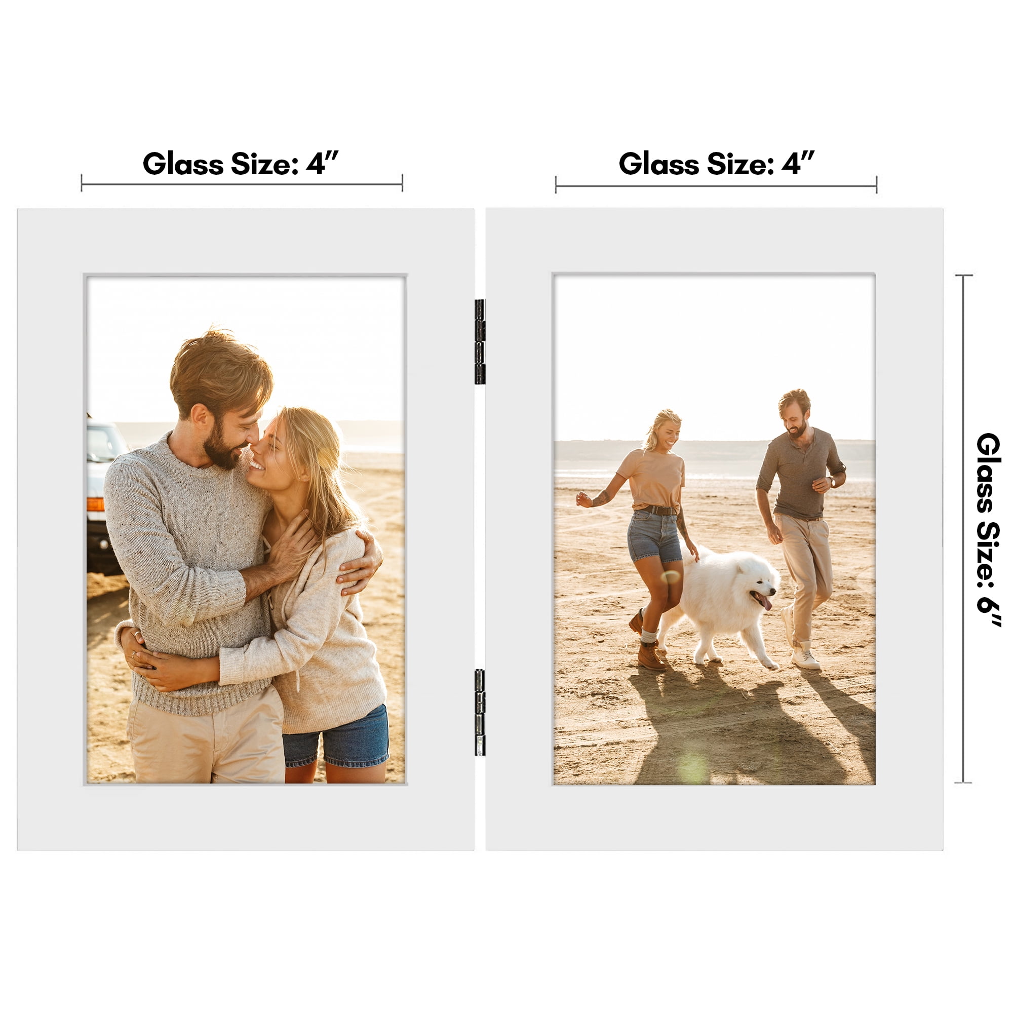 Americanflat 4x6 Hinge Frame with Shatter-Resistant Glass Hinged Double Frames Signature Collection - White