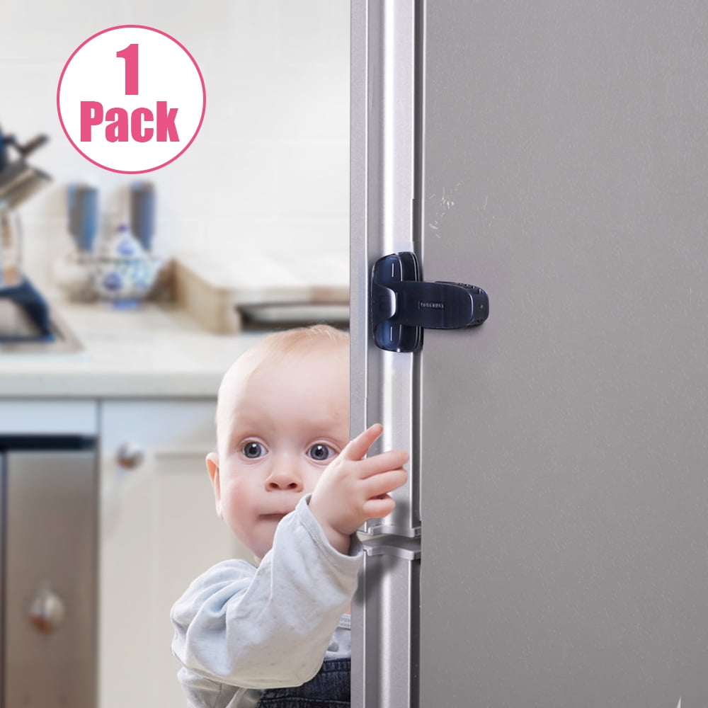 EUDEMON 1 Pack Home Refrigerator Fridge Freezer Door Lock Latch Catch  Toddler Kids Child Baby Safety Lock Easy to Install and Use 3M VHB Adhesive  no Tools Need or Drill (Grey) 