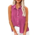 thumbnail image 3 of Dazajoo Linen Sleeveless T Shirts for Women Button Down Lapel Collared Cotton Tank Tops Summer Solid Color Basic Vest Deals Today,Hot Pink,M, 3 of 8