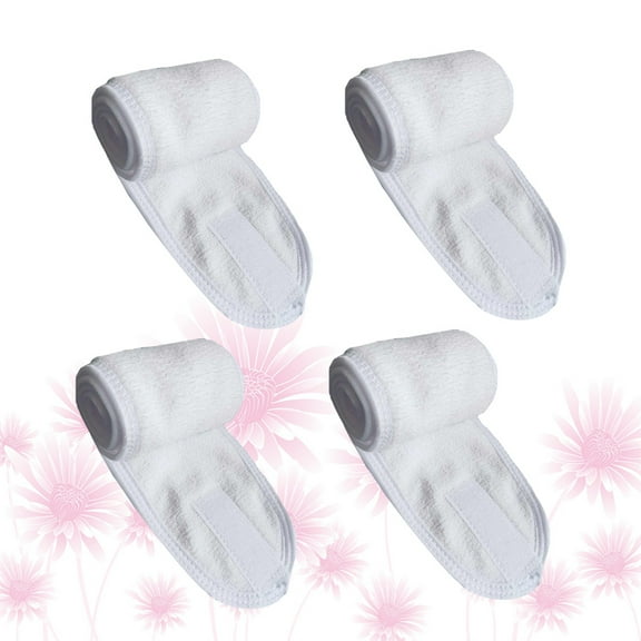 Milisten 4Pcs White Makeup Headwrap Hair Band with Sticky Tape for Shower Spa and Hiking