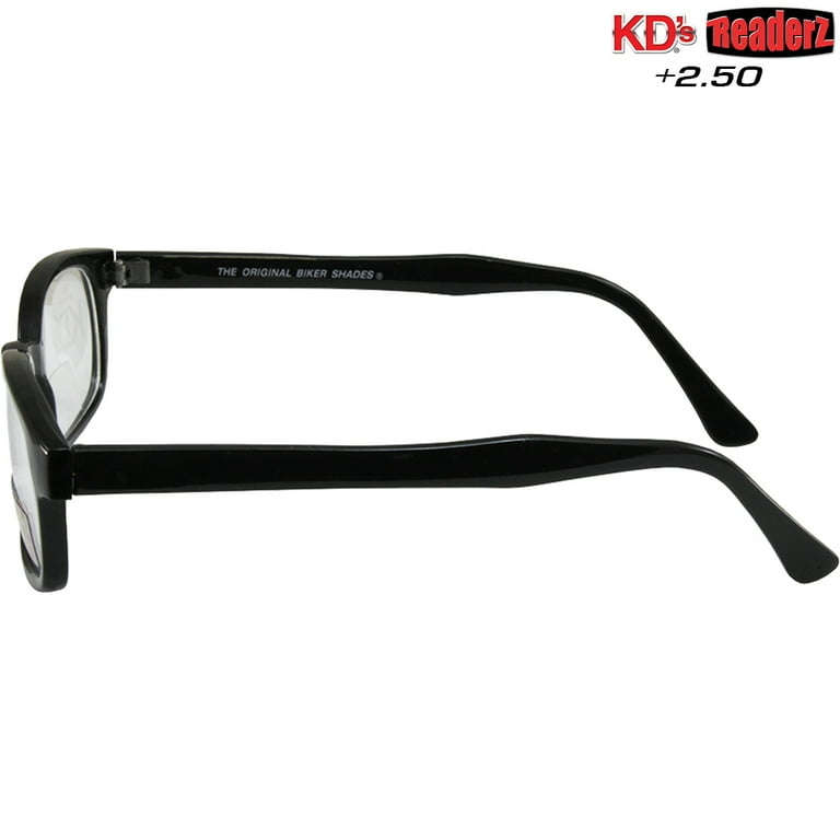 The Original KD s Biker Shades By PCSUN Black Frames 2.50 Magnification Clear Lenses