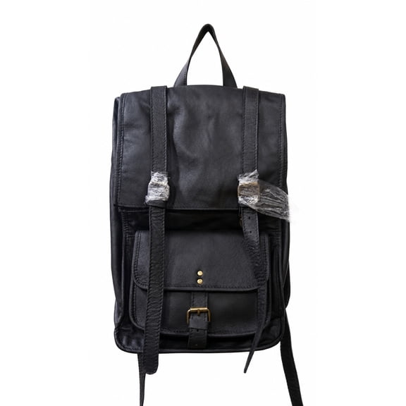 Black Faux Leather Backpack for Men and Women, Vintage Travel Rucksack, Adjustable Straps, Large Capacity Laptop Bag, Casual School College Office Daypack with Front Pocket Buckle Design