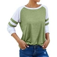 thumbnail image 3 of Women Stripe Splice Long Sleeve Crew Neck Shirt, 3 of 5
