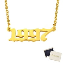 FindChic Angle Chain Birth Year Number Necklace for Women,14K Gold Plated Old English Birth Year Number Pendant Necklace Jewelry Gifts for Men Birthday Anniversary,1985-2005
