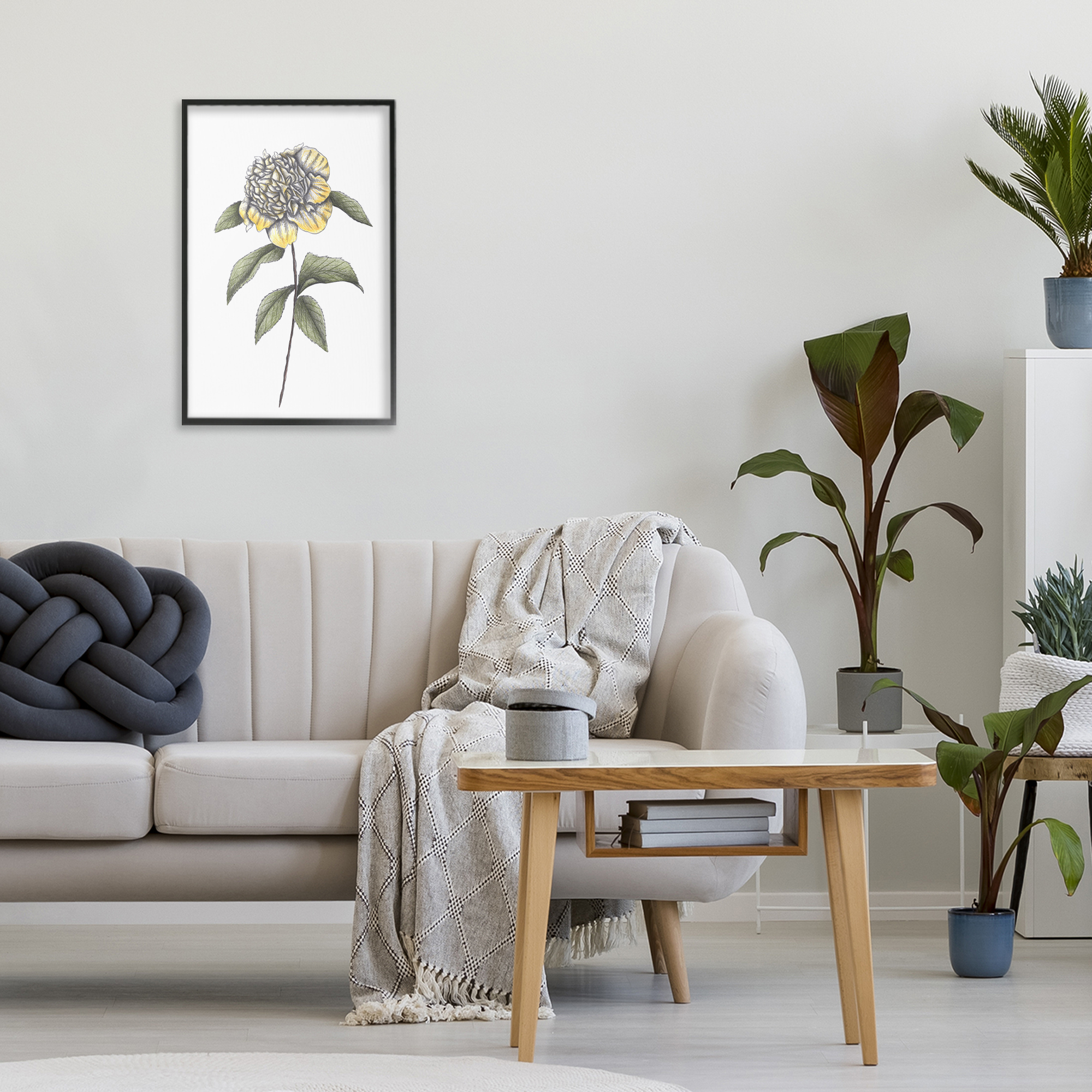Camellia Flower Illustration Black Framed Giclee Art, design by Cecilia Battaini