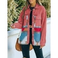 thumbnail image 4 of Veste Patchwork en Denim à Revers Ample à Manches Longues pour Femme, Style Rétro, Bord Brut, Mi-Longue, Rose Rouge, m, 4 of 6