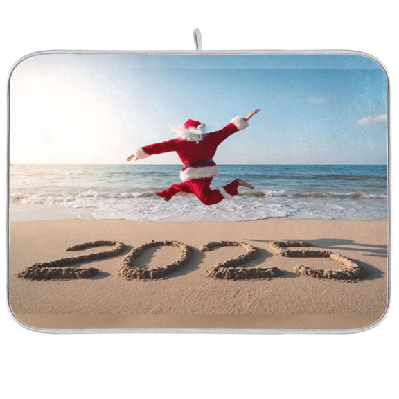 Iauyy Dish Drying Mat for Kitchen Counter, Super Absorbent & Hanging 16x18 / 18x24 Inch (S/M) The Dancing Santa Claus